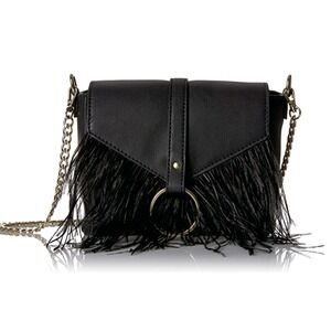 The Fix Black Courtney O Ring Feather Cross-Body Bag Chain Strap New With Tags